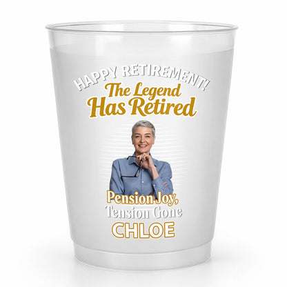 Happy Retirement The Legend Has Retired Custom Photo And Pension Joy - Personalized Frosted Cups - RETIRE176_FCUP