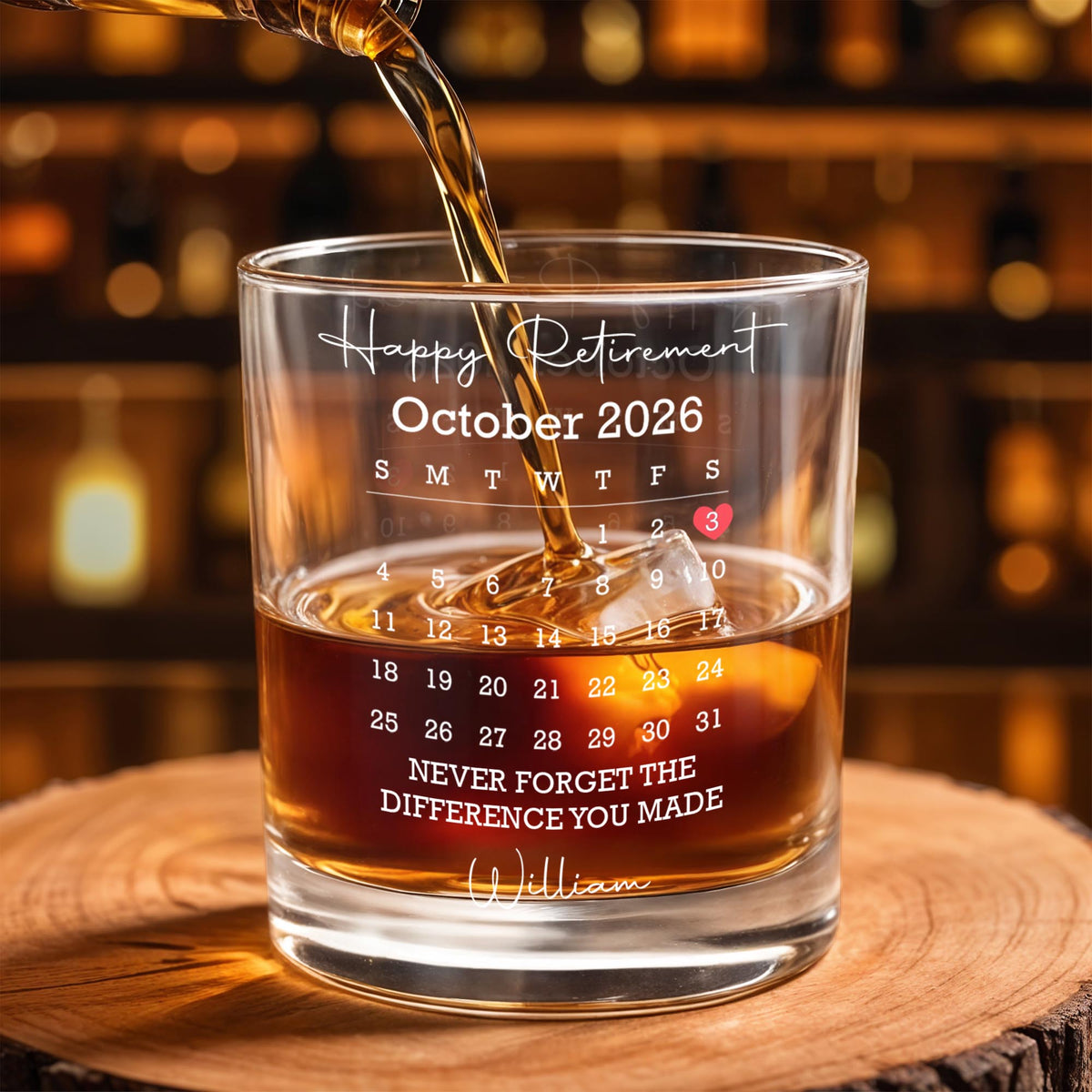Happy Retirement Never Forget The Difference You Made Custom Calendar Heart - Personalized Custom Whiskey Glass - RETIRE249_RWG