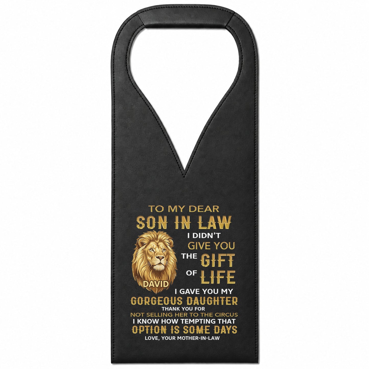 To My Dear Son In Law Gift Of Life Lion Design - Personalized Custom Leather Wine Bag - SILA011_LWIB