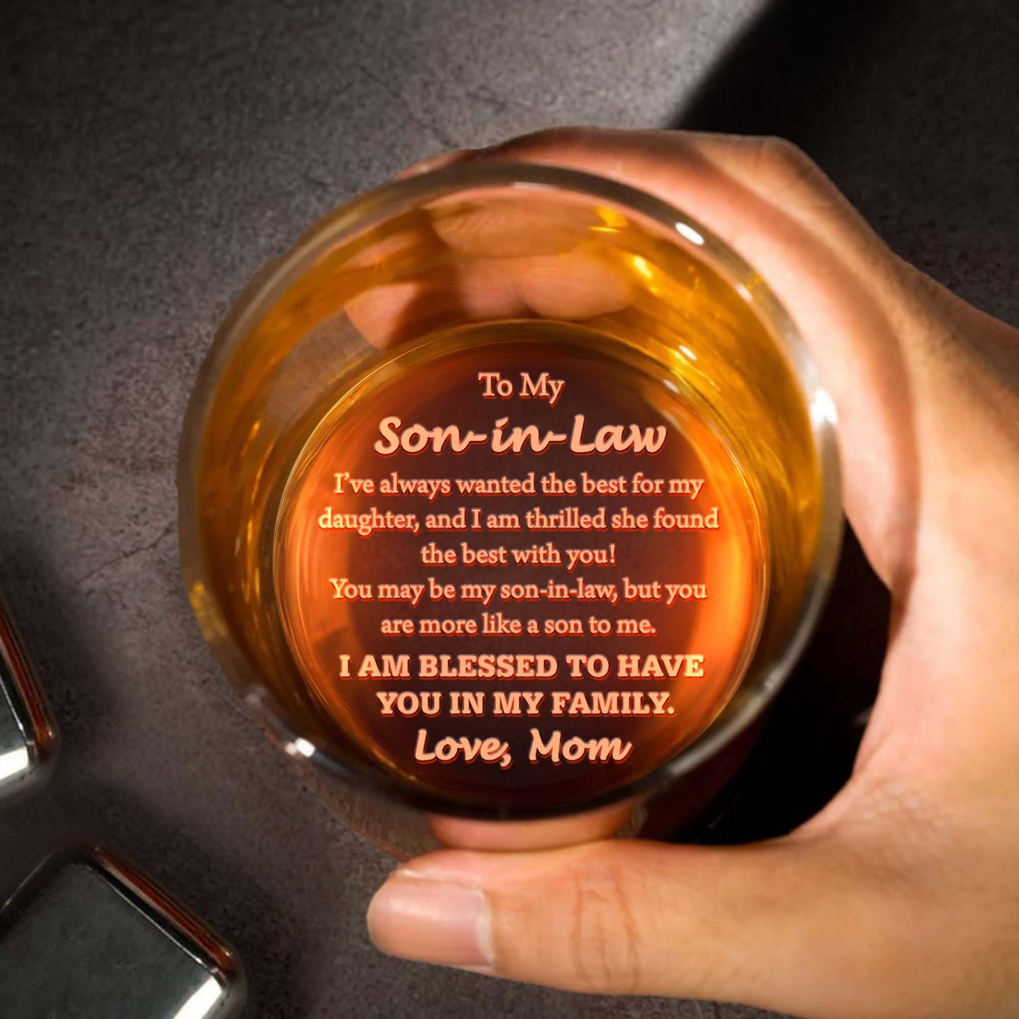 To My Son In Law I Am Blessed To Have You In My Family - Personalized Engraved Whiskey Glass - SILA019_EWG