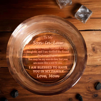 To My Son In Law I Am Blessed To Have You In My Family - Personalized Engraved Whiskey Glass - SILA019_EWG