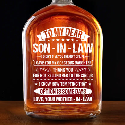 To My Dear Son-In-Law I Gave You My Gorgeous Daughter Stars Design - Personalized Whiskey Bottle - SILA038_WHIBA