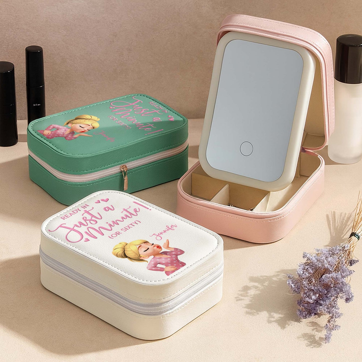 Ready In Just A Minute With Cartoon Girl and Hearts