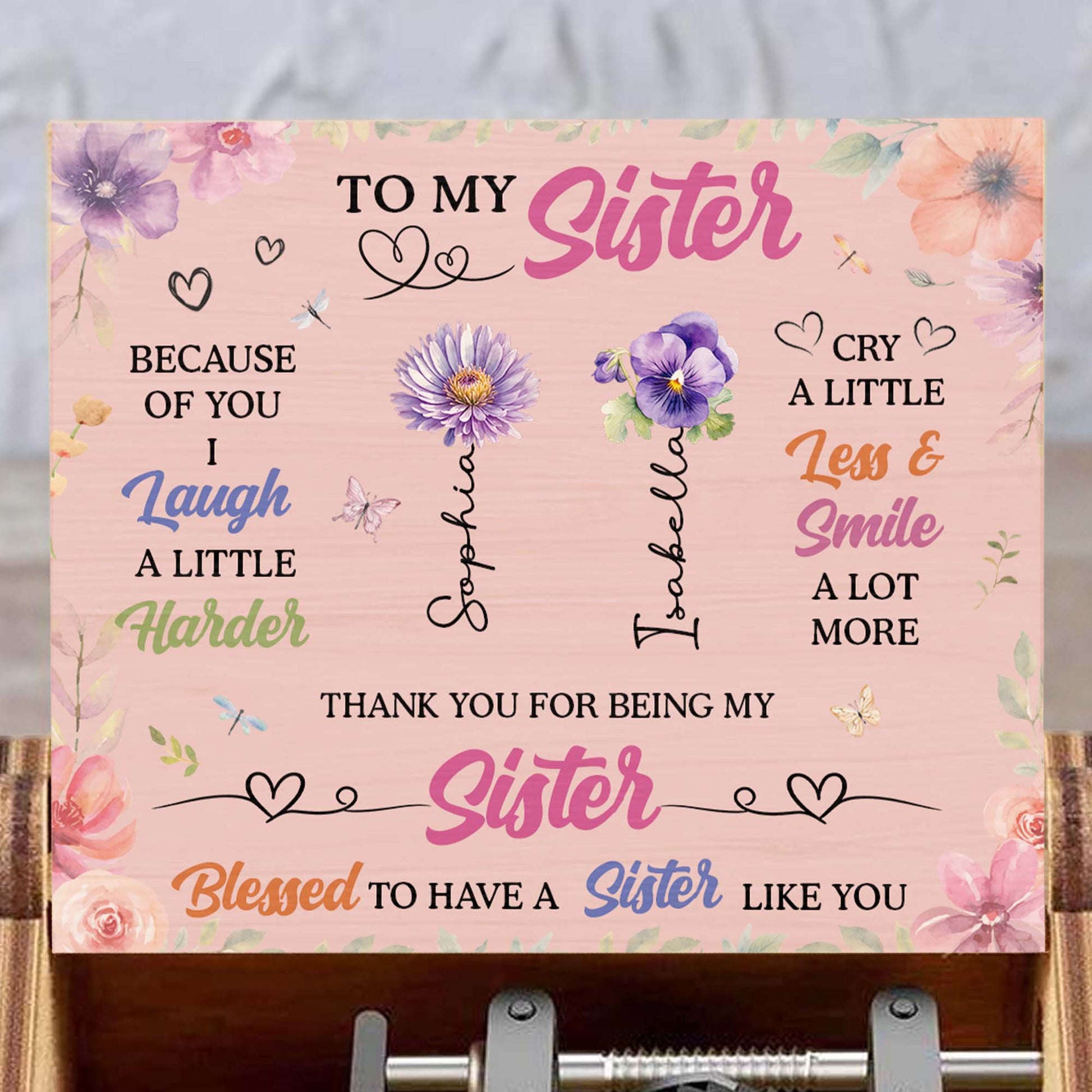To My Sister, Flowers And Hearts Design