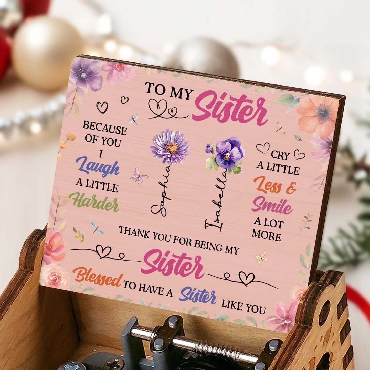 To My Sister, Flowers And Hearts Design