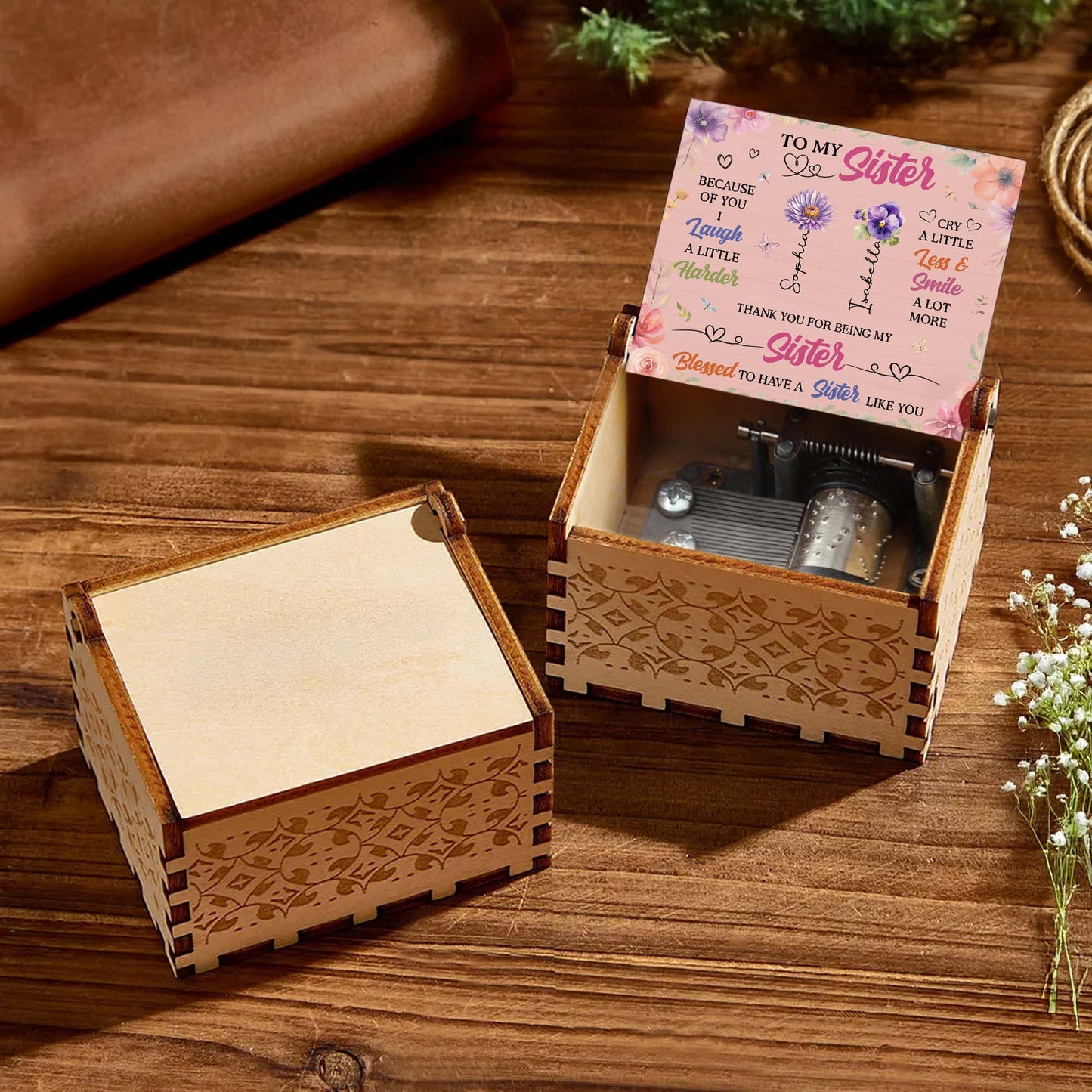 To My Sister, Flowers And Hearts Design