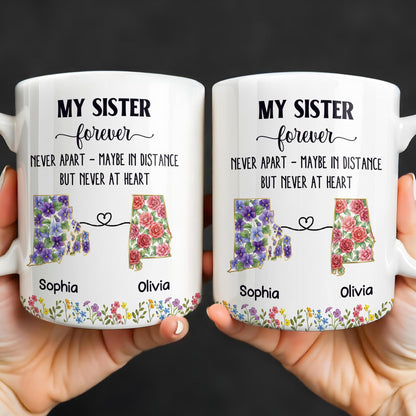 My Sister Forever With State Outlines And Flowers