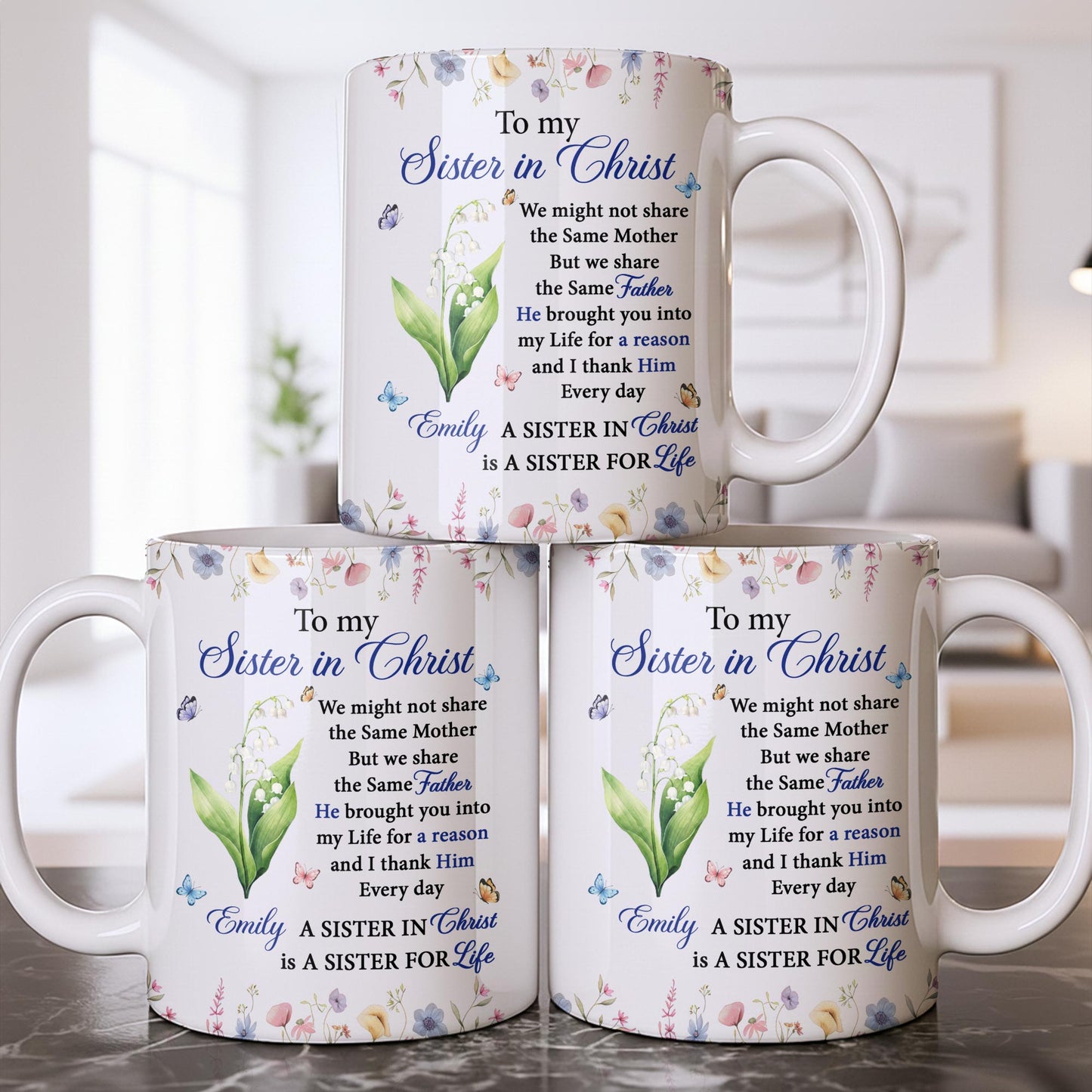 To My Sister In Christ Flower And Butterfly Floral Gift