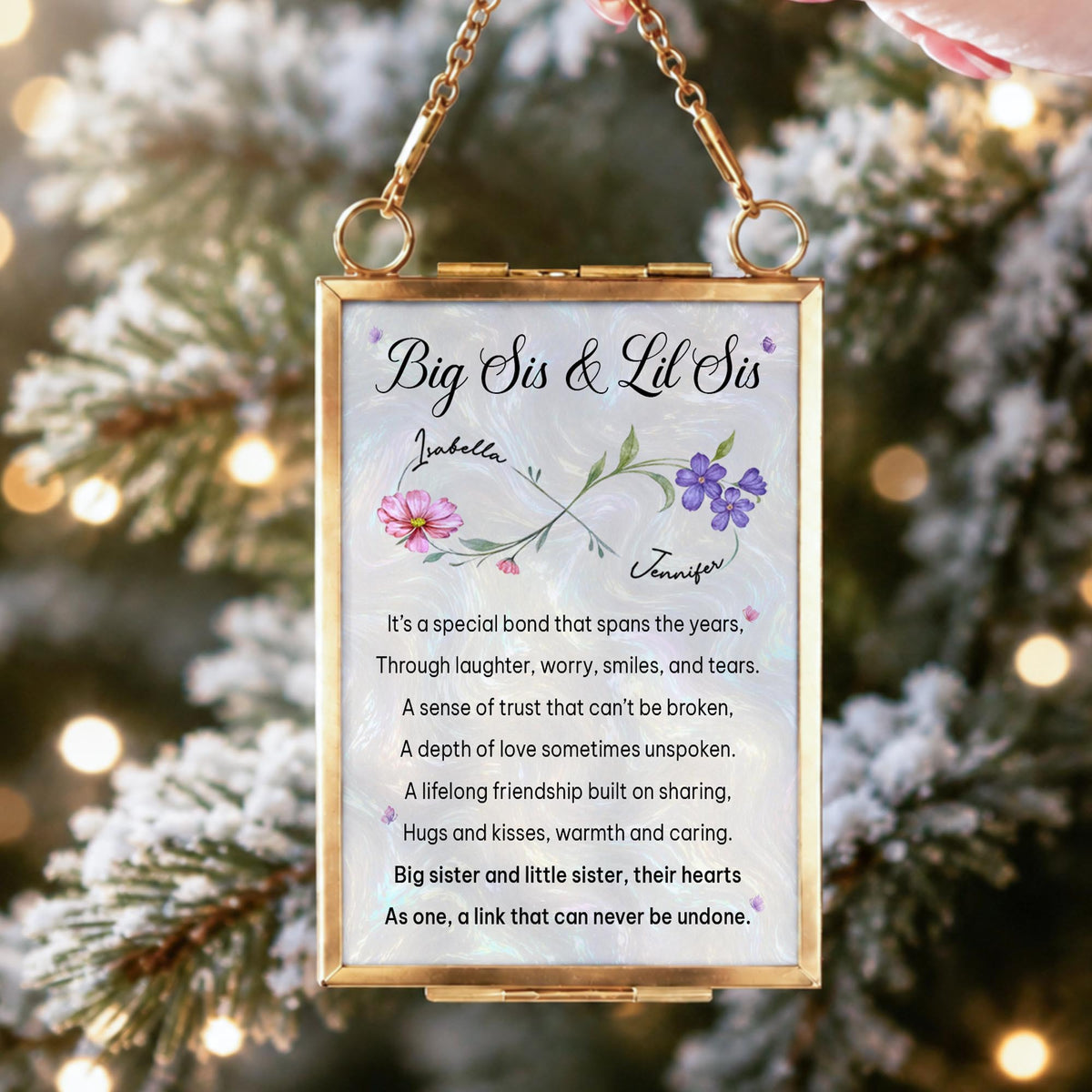 Big Sis And Lil Sis Special Bond Birth Month Flowers - Personalized Metal Frame Ornament - SIS112_GOFRO