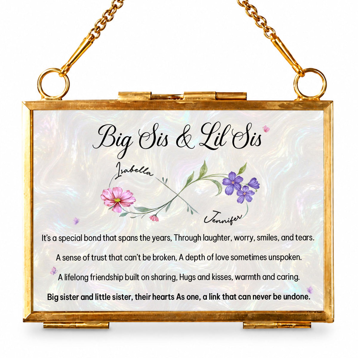 Big Sis And Lil Sis Special Bond Birth Month Flowers - Personalized Metal Frame Ornament - SIS112_GOFRO