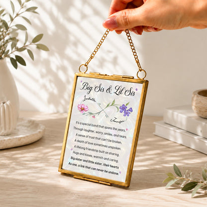 Big Sis And Lil Sis Special Bond Birth Month Flowers - Personalized Metal Frame Ornament - SIS112_GOFRO