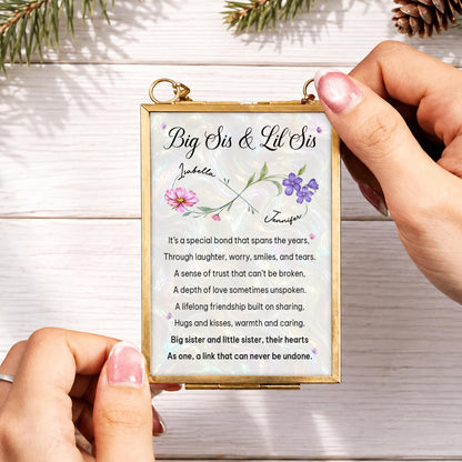 Big Sis And Lil Sis Special Bond Birth Month Flowers - Personalized Metal Frame Ornament - SIS112_GOFRO