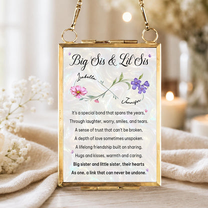 Big Sis And Lil Sis Special Bond Birth Month Flowers - Personalized Metal Frame Ornament - SIS112_GOFRO