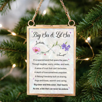 Big Sis And Lil Sis Special Bond Birth Month Flowers - Personalized Metal Frame Ornament - SIS112_GOFRO