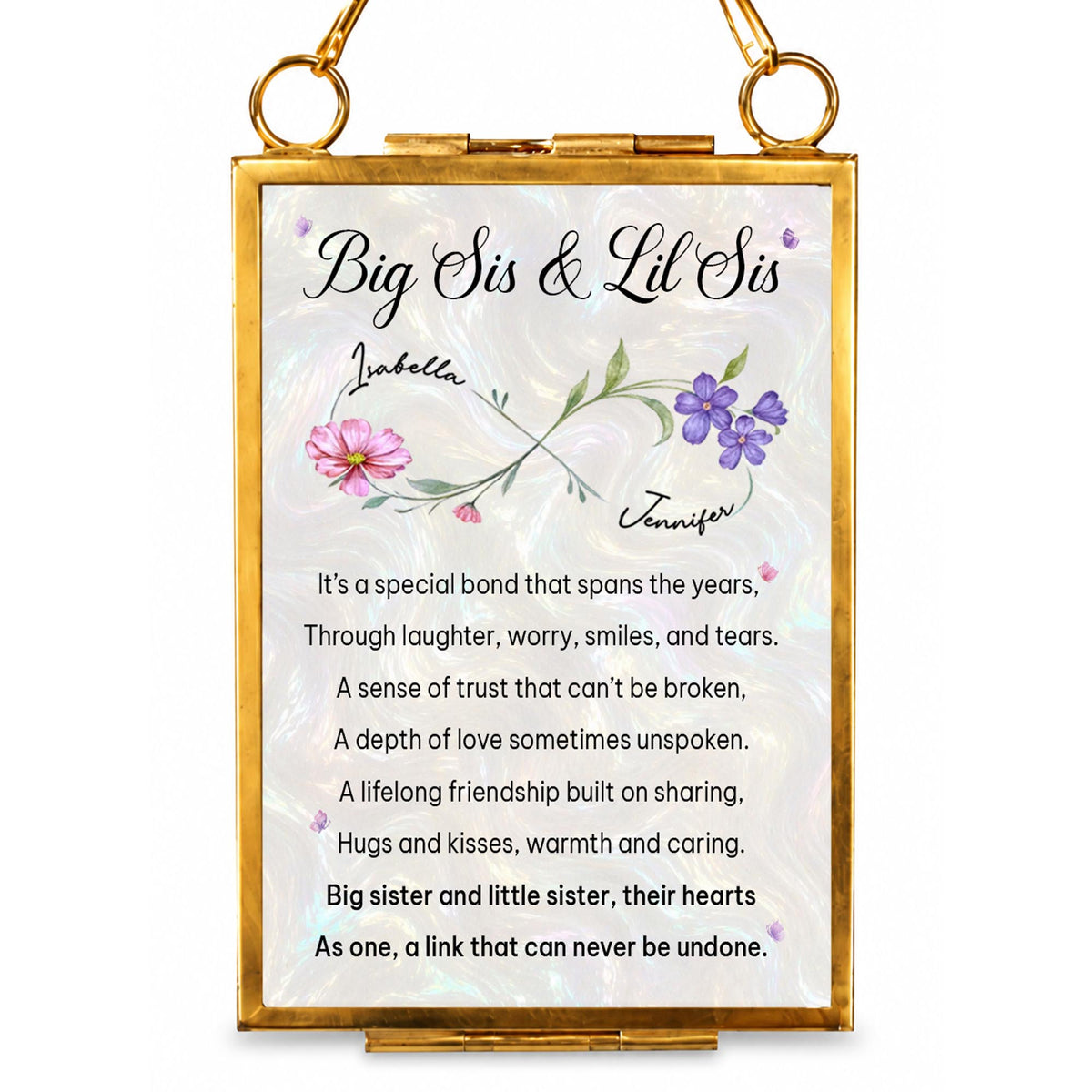 Big Sis And Lil Sis Special Bond Birth Month Flowers - Personalized Metal Frame Ornament - SIS112_GOFRO