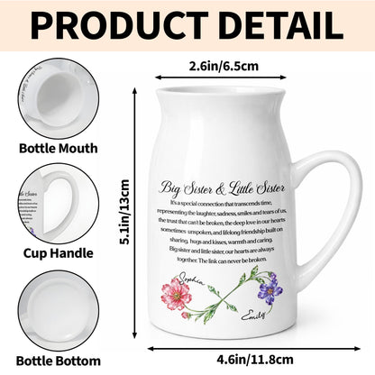 Big Sister & Little Sister Special Connection Birth Month Flowers - Personalized Ceramic Flower Vase - SIS215_CEV
