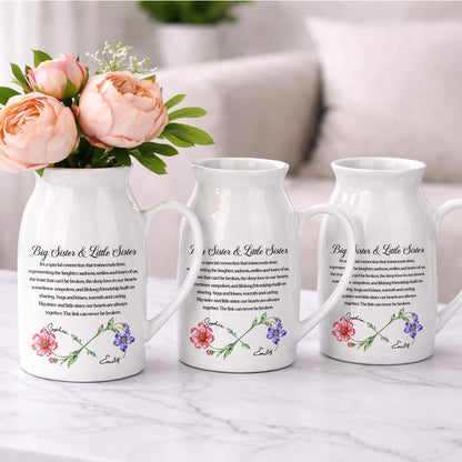 Big Sister & Little Sister Special Connection Birth Month Flowers - Personalized Ceramic Flower Vase - SIS215_CEV