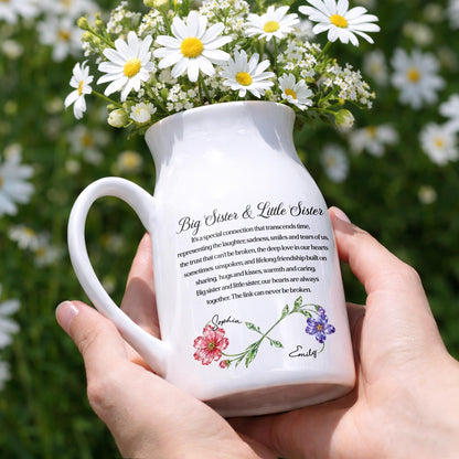 Big Sister & Little Sister Special Connection Birth Month Flowers - Personalized Ceramic Flower Vase - SIS215_CEV