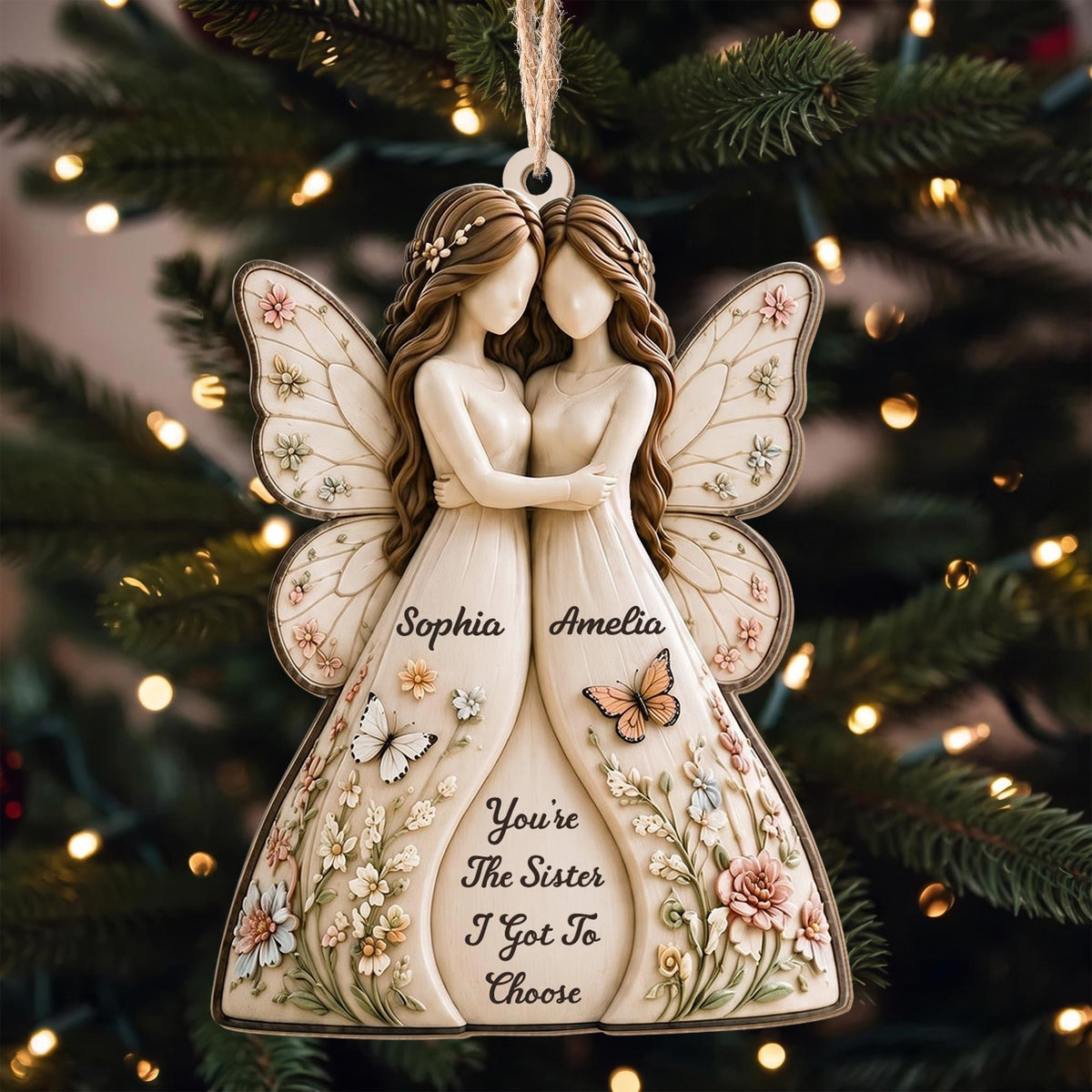 You're The Sister I Got To Choose Angels And Flowers - Personalized Custom Wood Ornament, Custom Shaped - SIS235_WDO