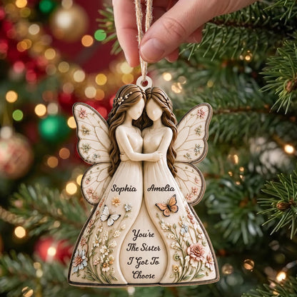 You're The Sister I Got To Choose Angels And Flowers - Personalized Custom Wood Ornament, Custom Shaped - SIS235_WDO