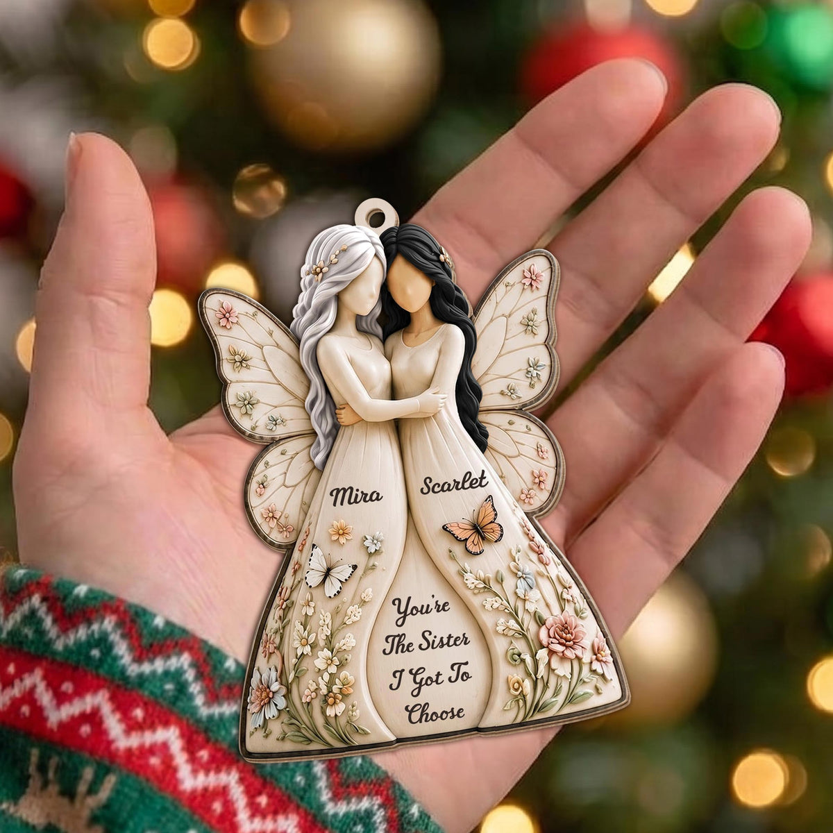 You're The Sister I Got To Choose Angels And Flowers - Personalized Custom Wood Ornament, Custom Shaped - SIS235_WDO