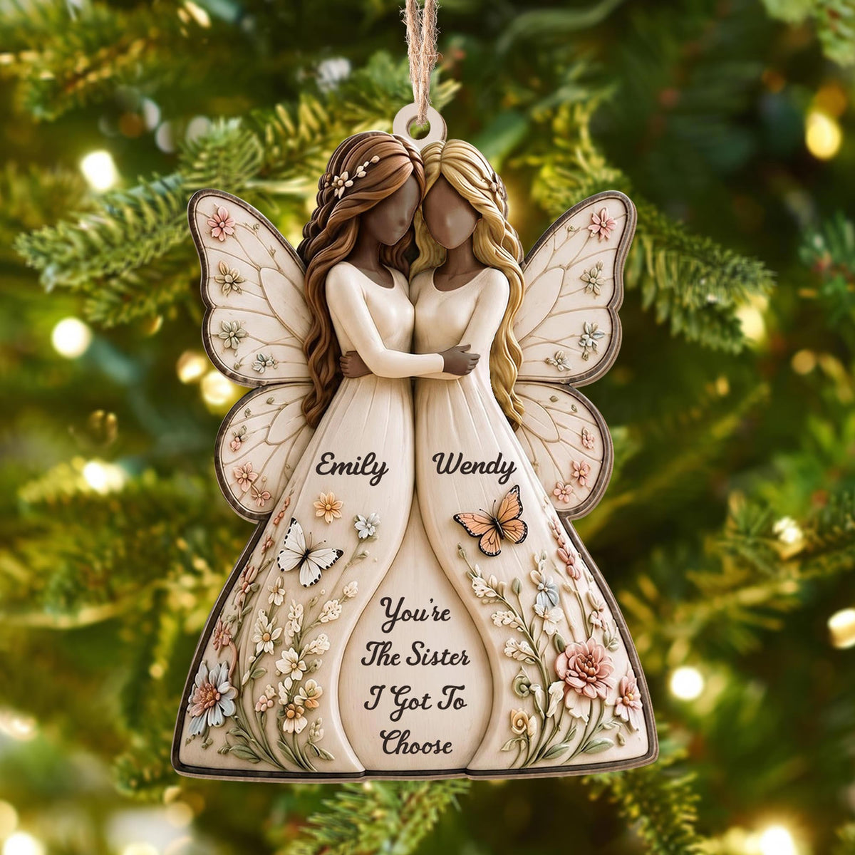 You're The Sister I Got To Choose Angels And Flowers - Personalized Custom Wood Ornament, Custom Shaped - SIS235_WDO