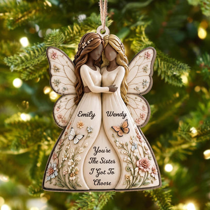 You're The Sister I Got To Choose Angels And Flowers - Personalized Custom Wood Ornament, Custom Shaped - SIS235_WDO