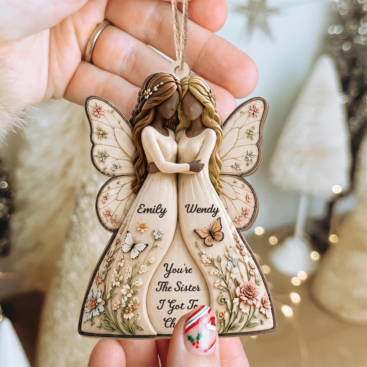 You're The Sister I Got To Choose Angels And Flowers - Personalized Custom Wood Ornament, Custom Shaped - SIS235_WDO
