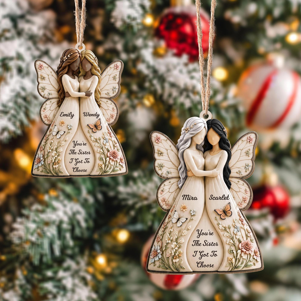 You're The Sister I Got To Choose Angels And Flowers - Personalized Custom Wood Ornament, Custom Shaped - SIS235_WDO