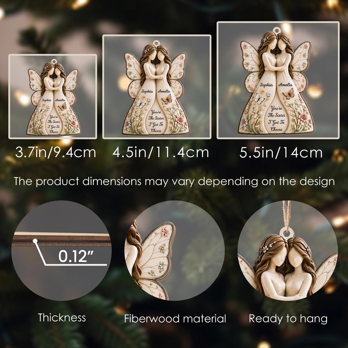 You're The Sister I Got To Choose Angels And Flowers - Personalized Custom Wood Ornament, Custom Shaped - SIS235_WDO