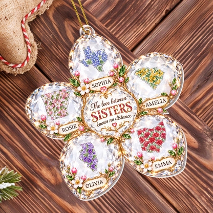 The Love Between Sisters Knows No Distance Floral State Maps - Personalized Custom Acrylic Ornament, Christmas Gift - SIS246_ACO