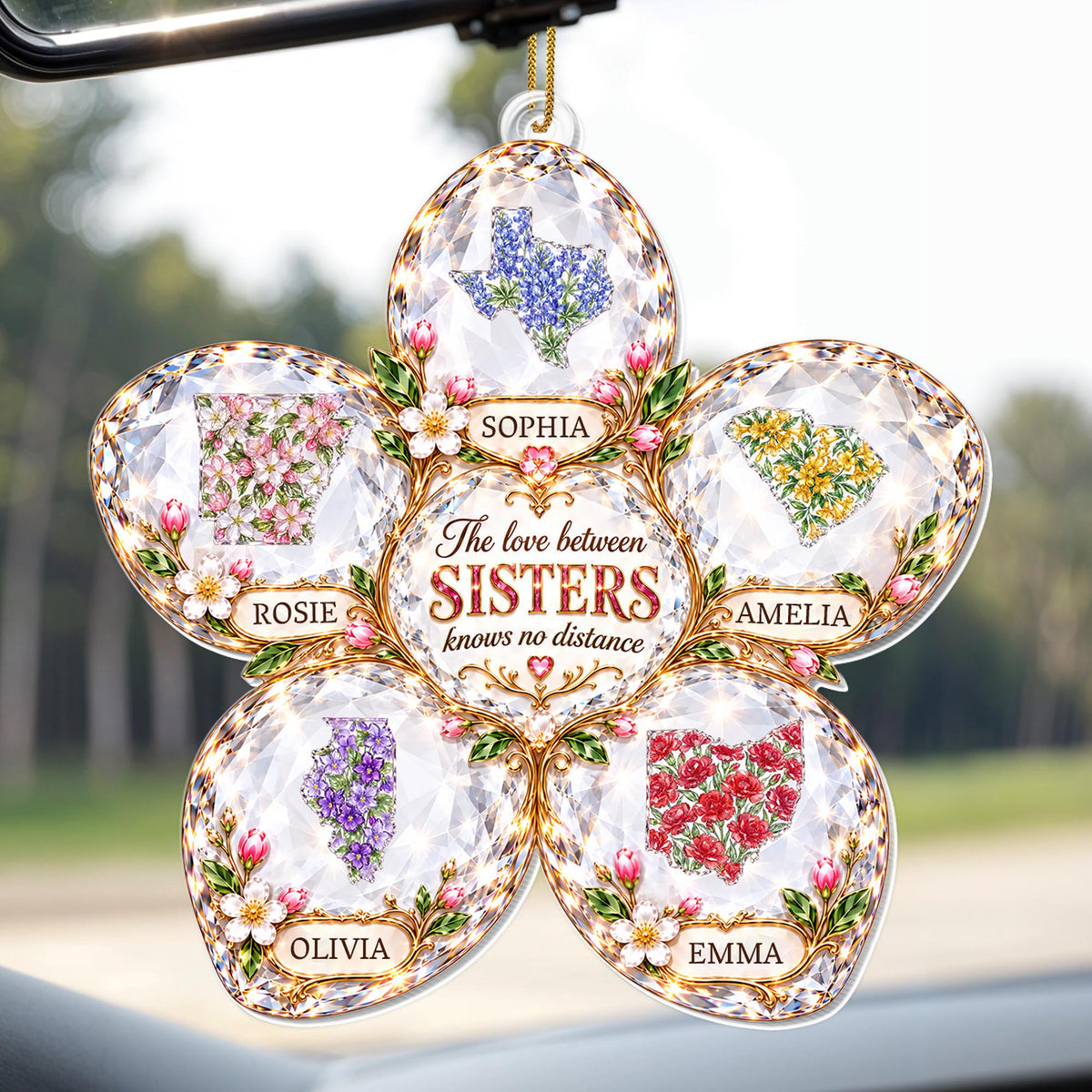The Love Between Sisters Knows No Distance Floral State Maps - Personalized Custom Acrylic Ornament, Christmas Gift - SIS246_ACO