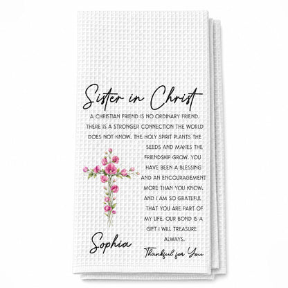 Sister In Christ Floral Cross Friendship Message - Personalized Kitchen Towel - SIS286_TOWL