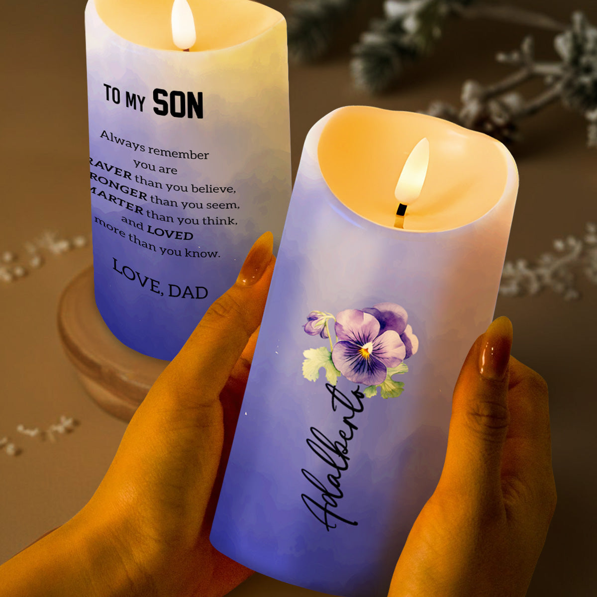 Braver Stronger Smarter Loved Inspirational Quote Candle - Personalized Custom LED Candle - SON016_LECA