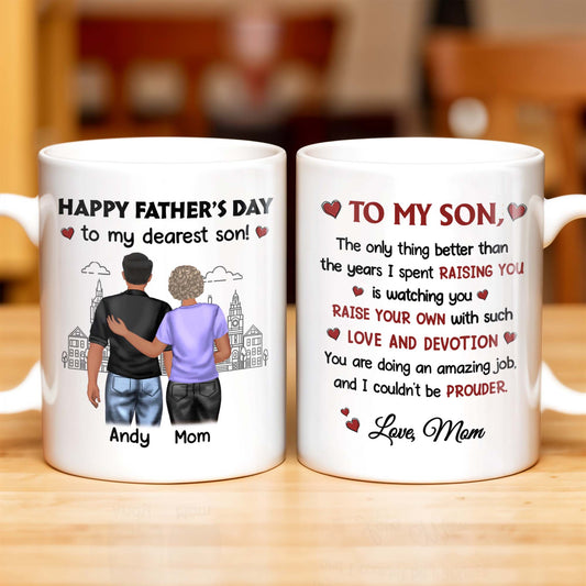 Happy Father's Day To My Dearest Son, Love And Devotion, Hearts And Cityscape
