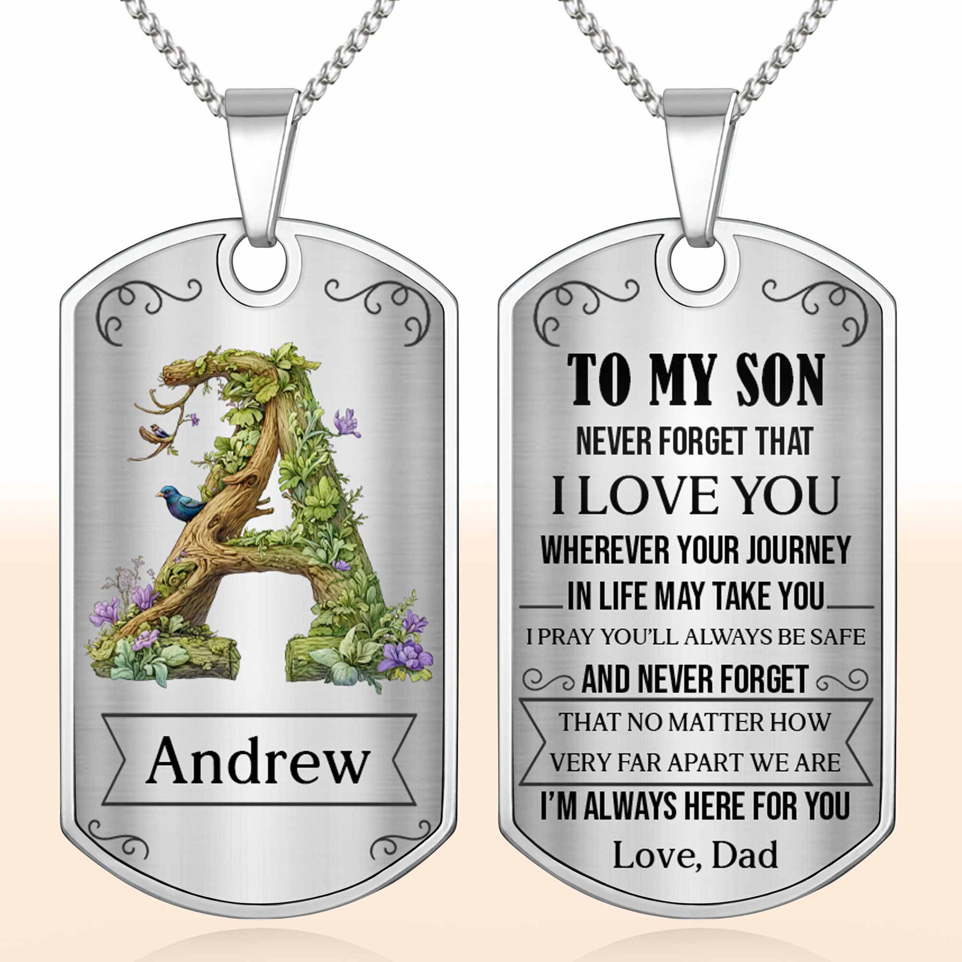 To My Son, Never Forget That I Love You, Tree And Bird Necklace