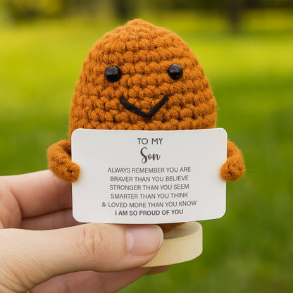 À mon fils, souviens-toi toujours que tu es plus courageux et plus fort ! - Poupée au crochet avec carte personnalisée - SON056_CDOLL