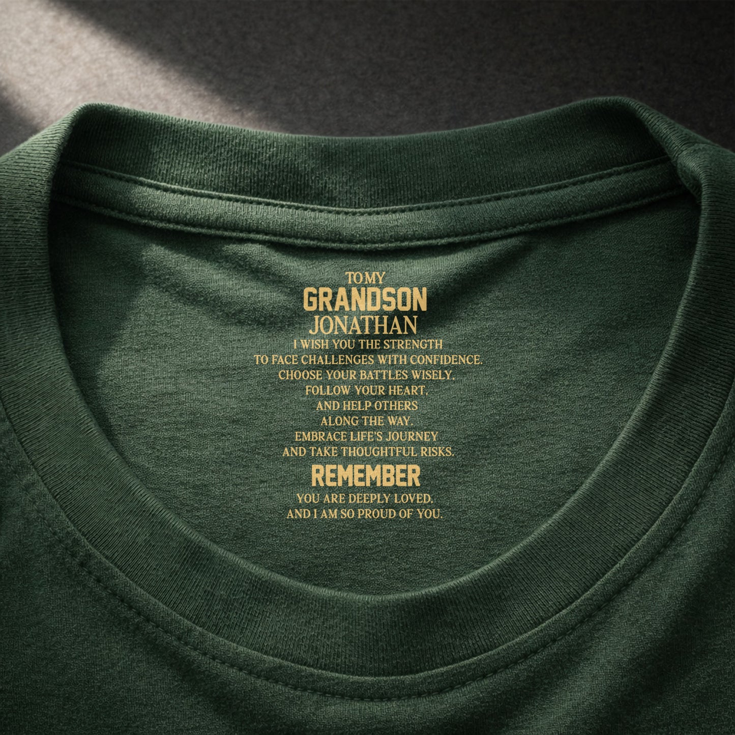 To My Grandson I Wish You The Strength Inspirational Message - Personalized Custom Inside Neck Print T-Shirt - GSN069_BCBAS