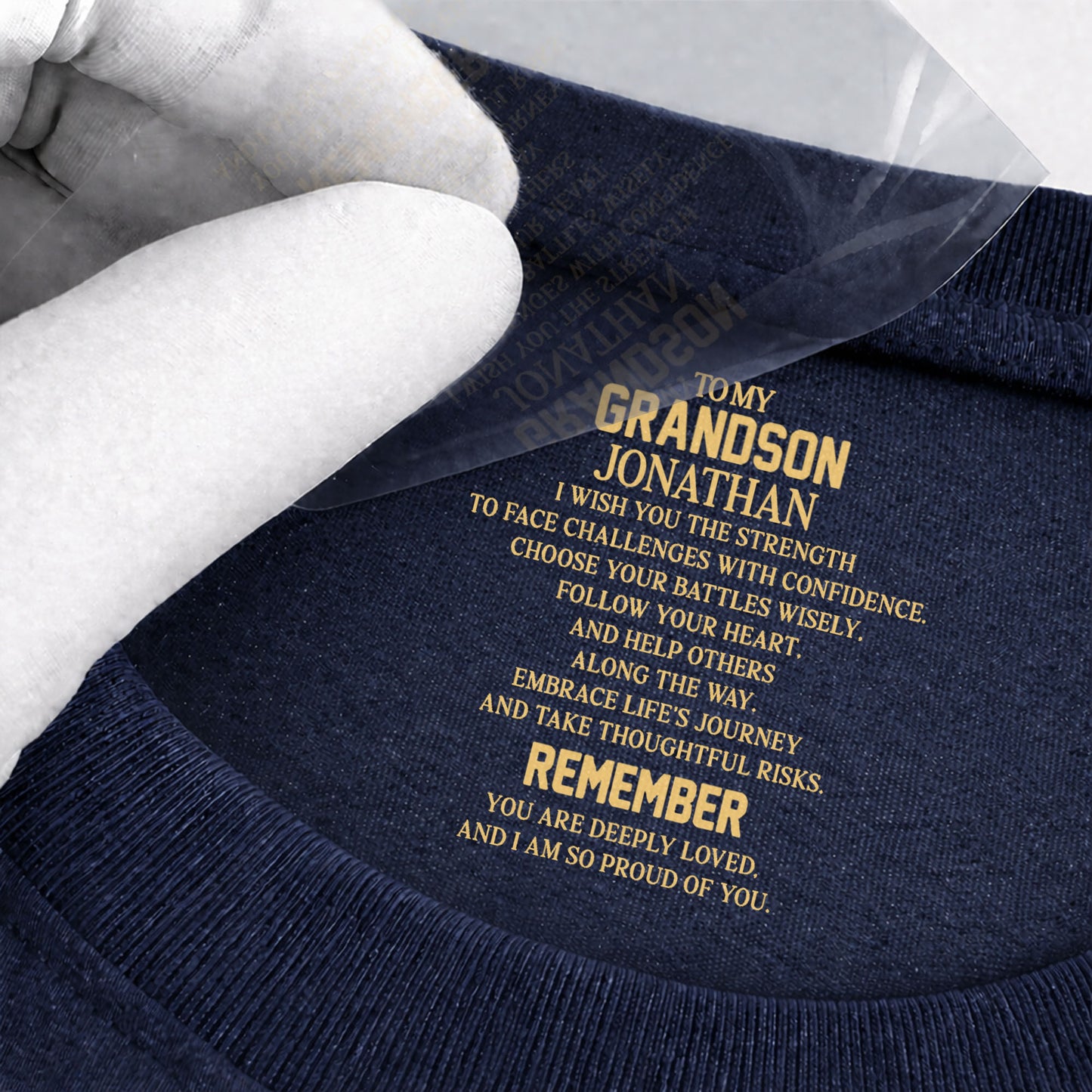 To My Grandson I Wish You The Strength Inspirational Message - Personalized Custom Inside Neck Print T-Shirt - GSN069_BCBAS