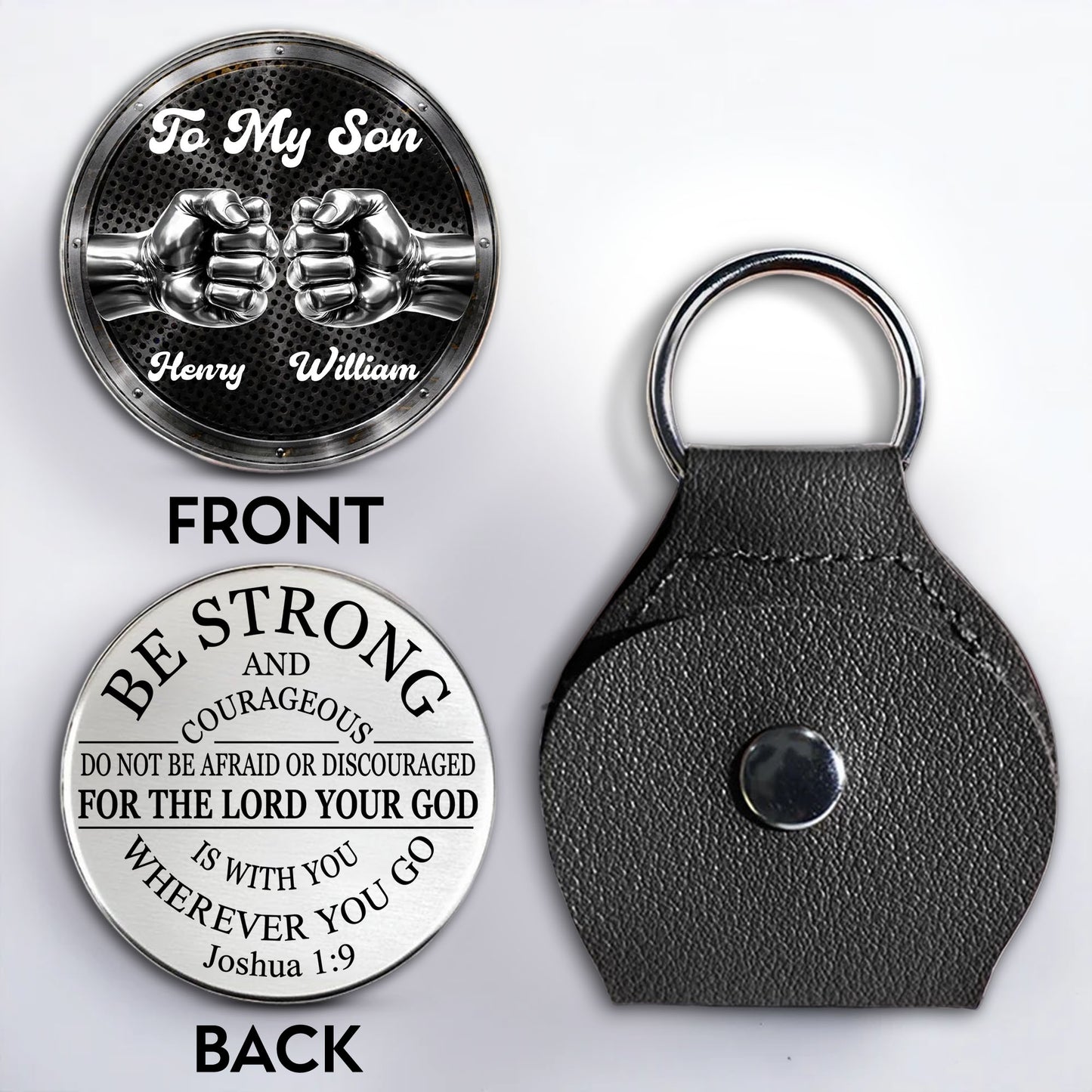 To My Son Be Strong And Courageous Fist Bump Metal Token - Personalized Custom Pocket Hug - SON078_HTOK