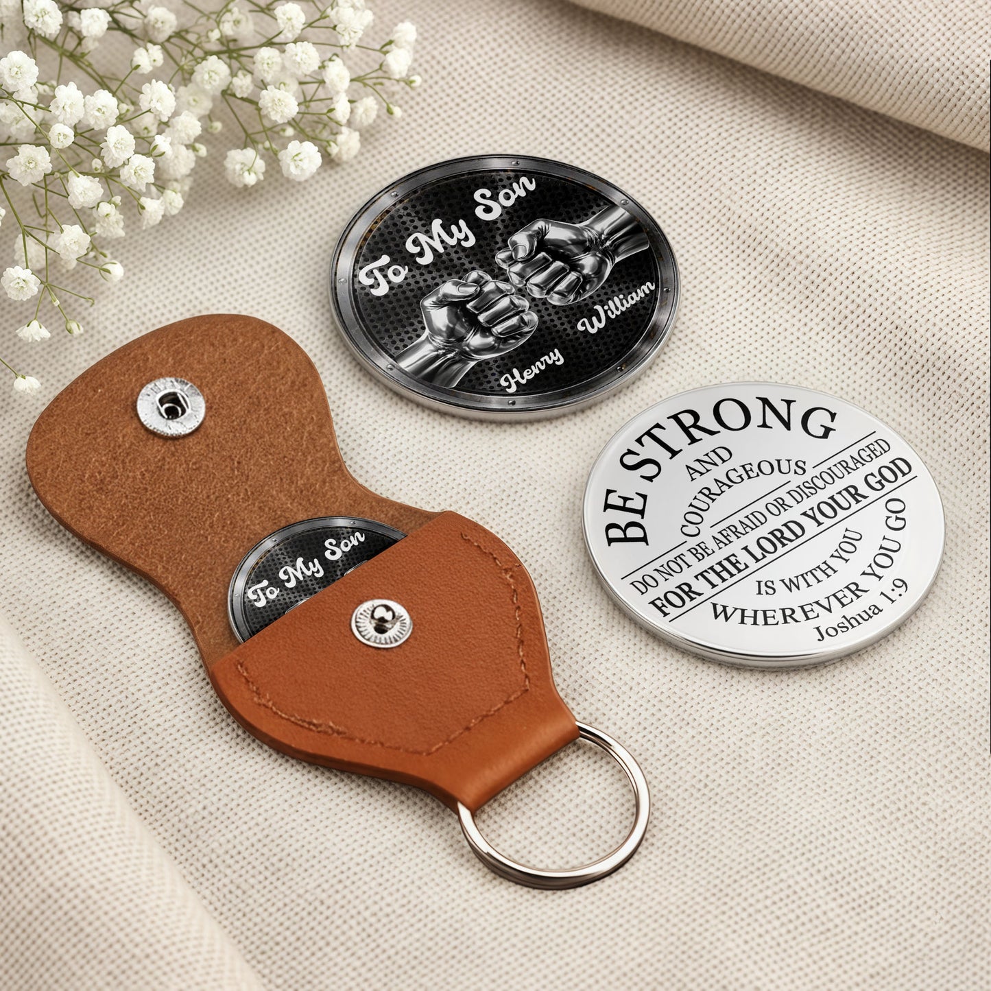 To My Son Be Strong And Courageous Fist Bump Metal Token - Personalized Custom Pocket Hug - SON078_HTOK