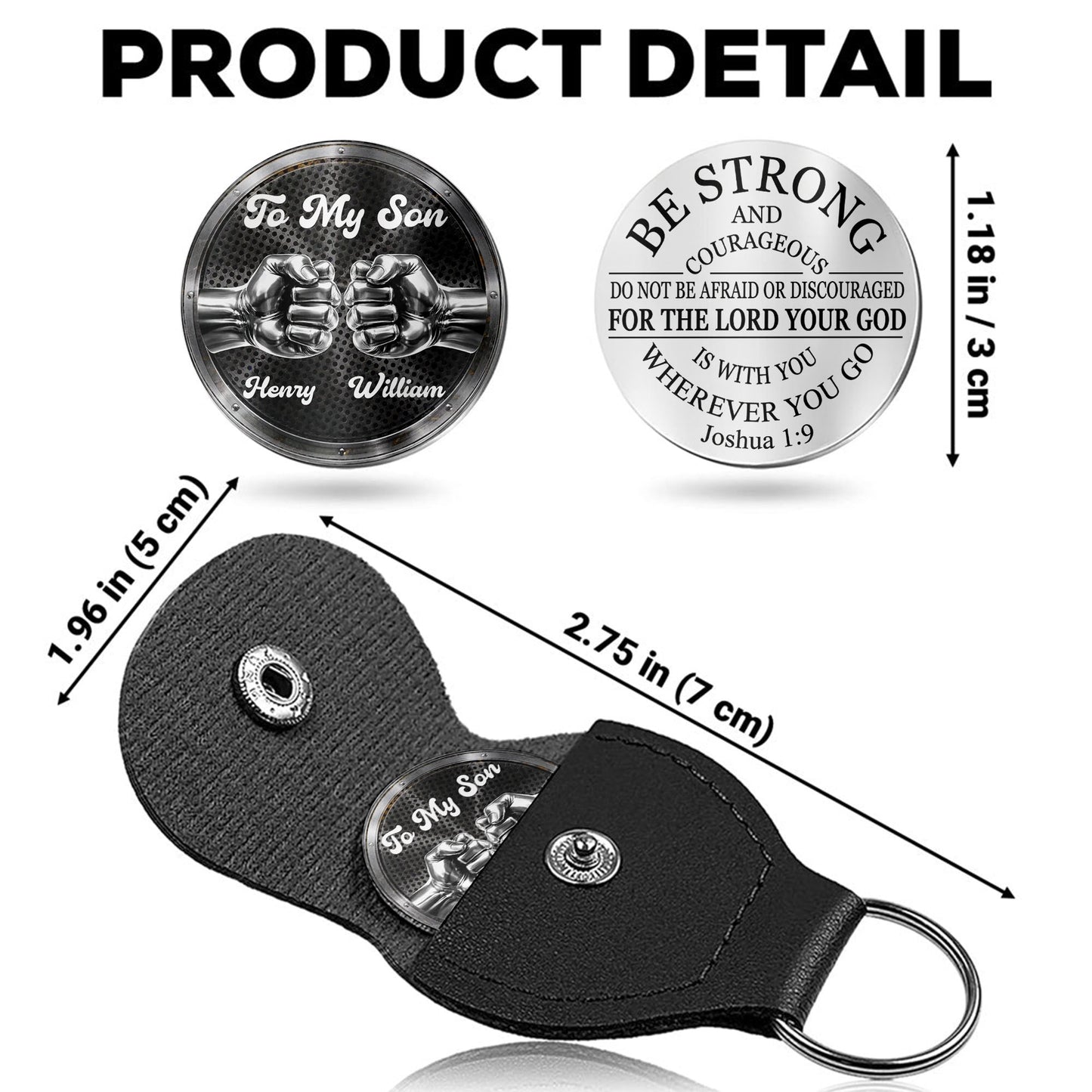 To My Son Be Strong And Courageous Fist Bump Metal Token - Personalized Custom Pocket Hug - SON078_HTOK
