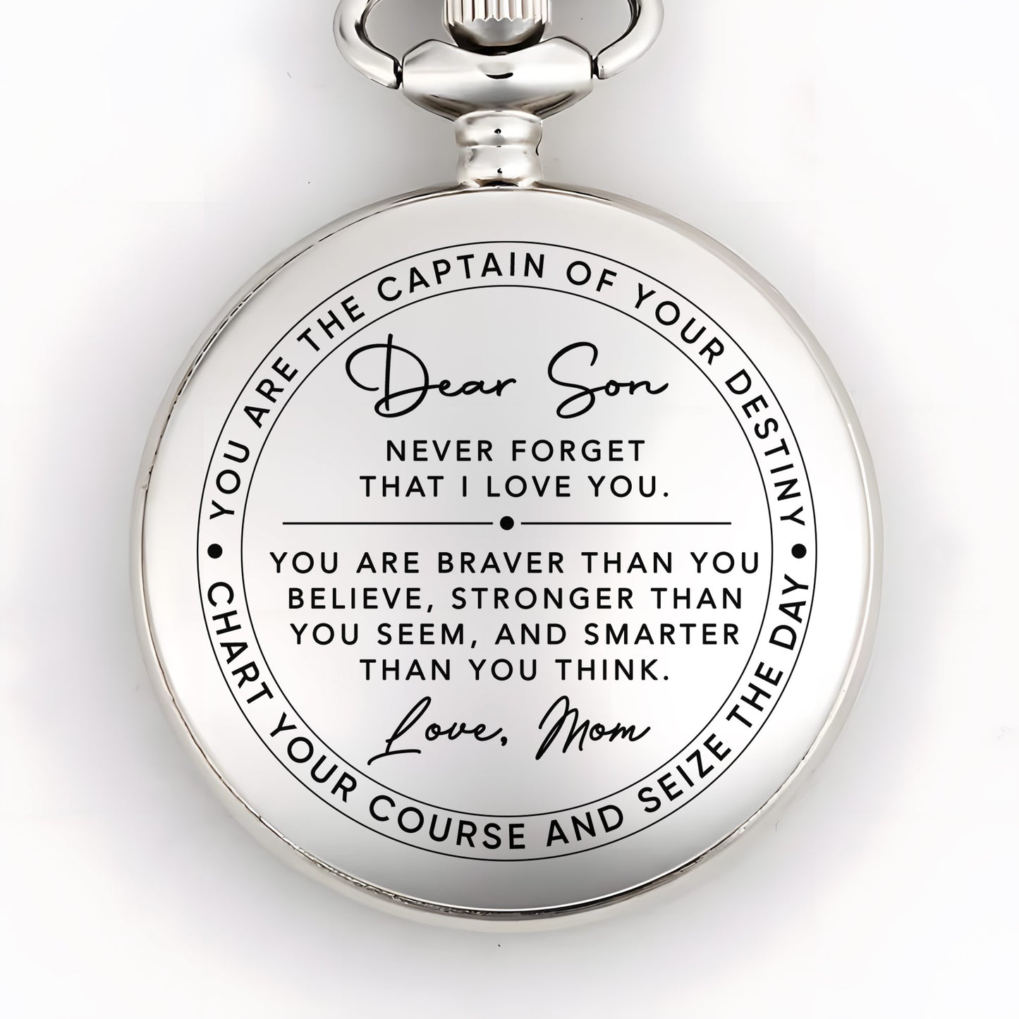 Dear Son Never Forget I Love You Captain Of Your Destiny - Personalized Silver Plated Pocket Watch - SON132_SWATCH