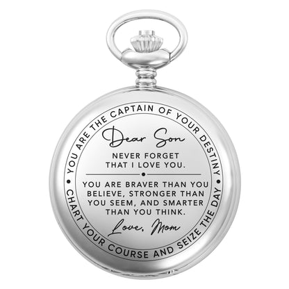 Dear Son Never Forget I Love You Captain Of Your Destiny - Personalized Silver Plated Pocket Watch - SON132_SWATCH