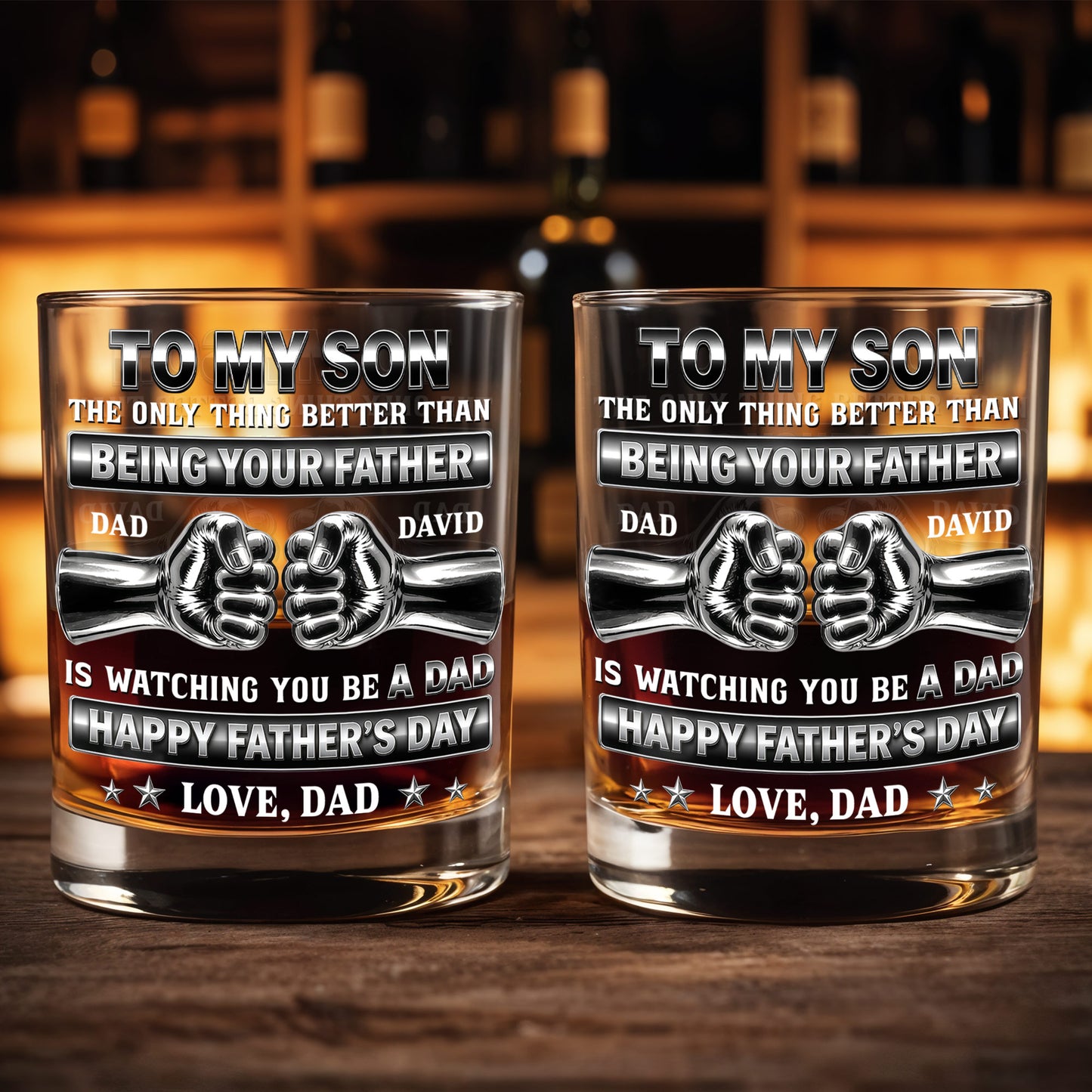 To My Son Better Than Being Your Father Fist Bump Design - Personalized Custom Whiskey Glass - SON143_RWG
