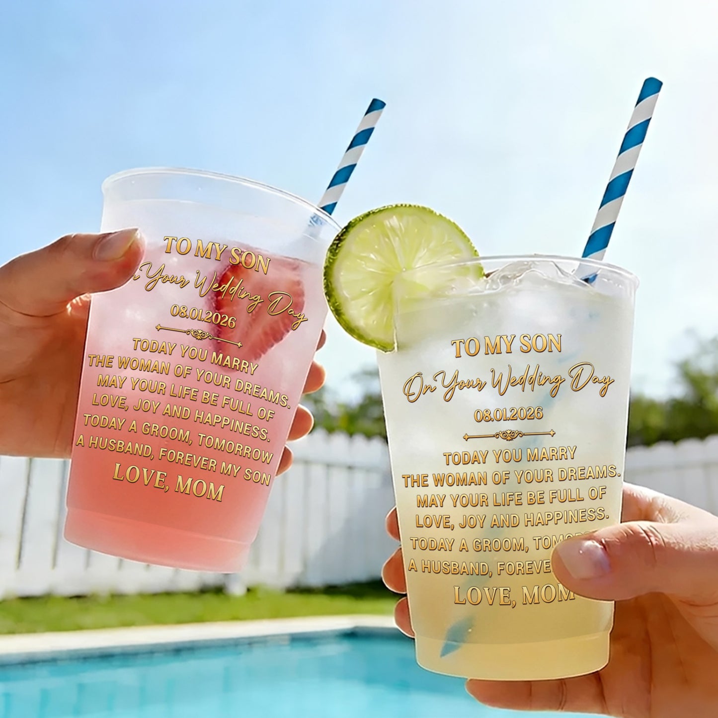 To My Son On Our Wedding Day With Gold Accents - Personalized Frosted Cups - SON152_FCUP