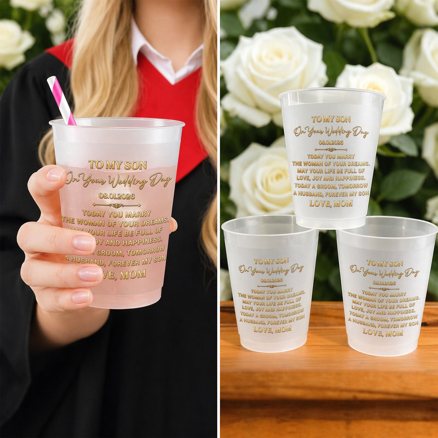 To My Son On Our Wedding Day With Gold Accents - Personalized Frosted Cups - SON152_FCUP