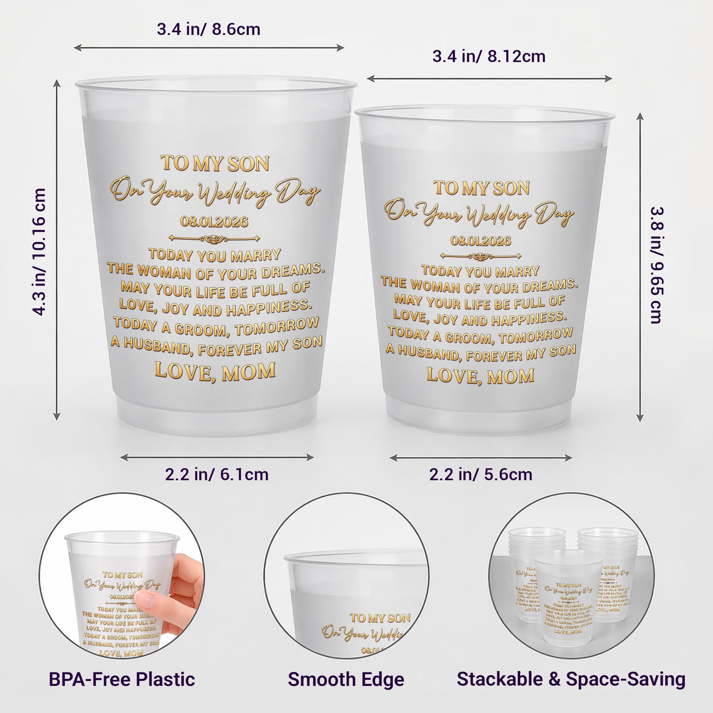 To My Son On Our Wedding Day With Gold Accents - Personalized Frosted Cups - SON152_FCUP