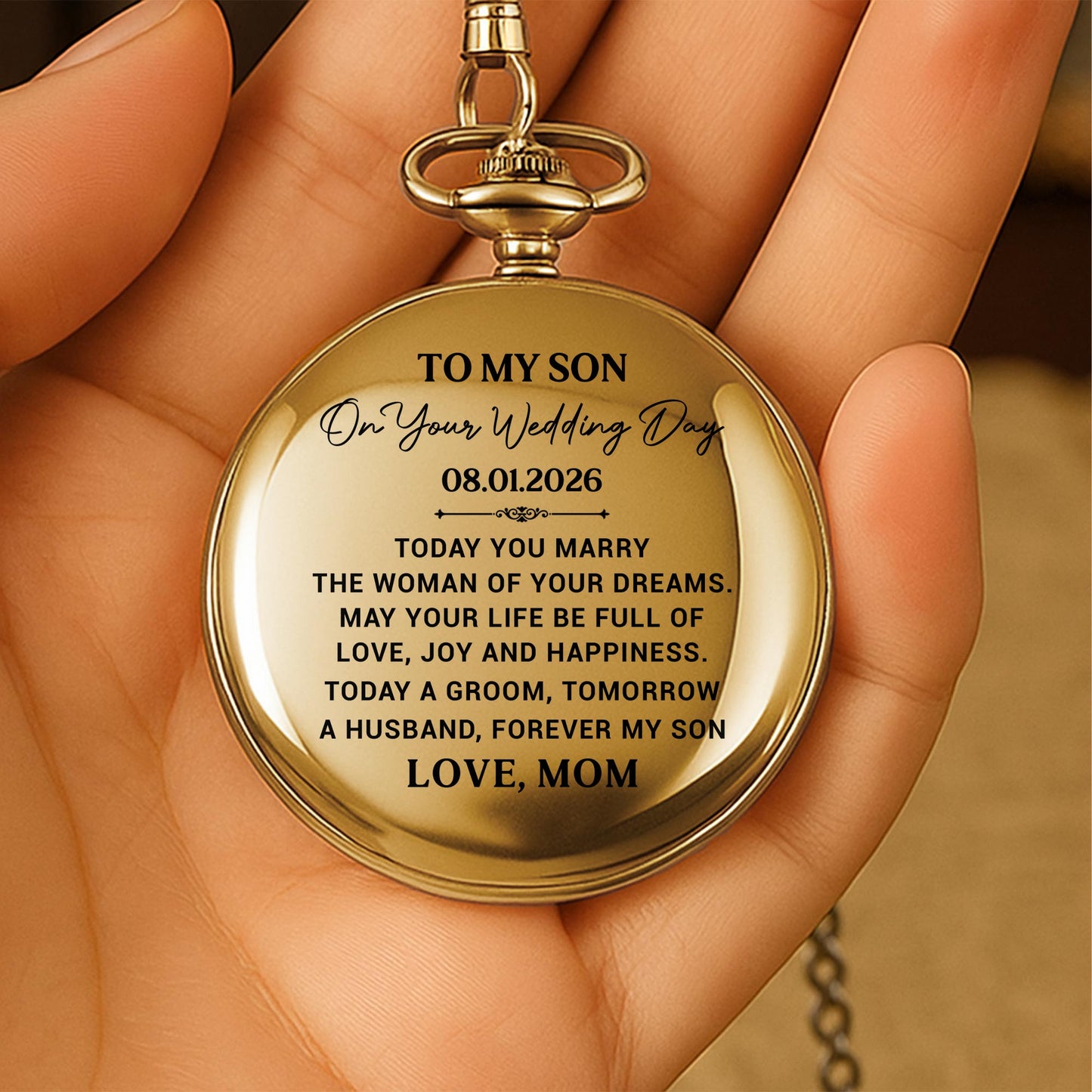 To My Son On Your Wedding Day Gold Pocket Watch Gift - Personalized Custom Pocket Watch - SON152_GWATCH