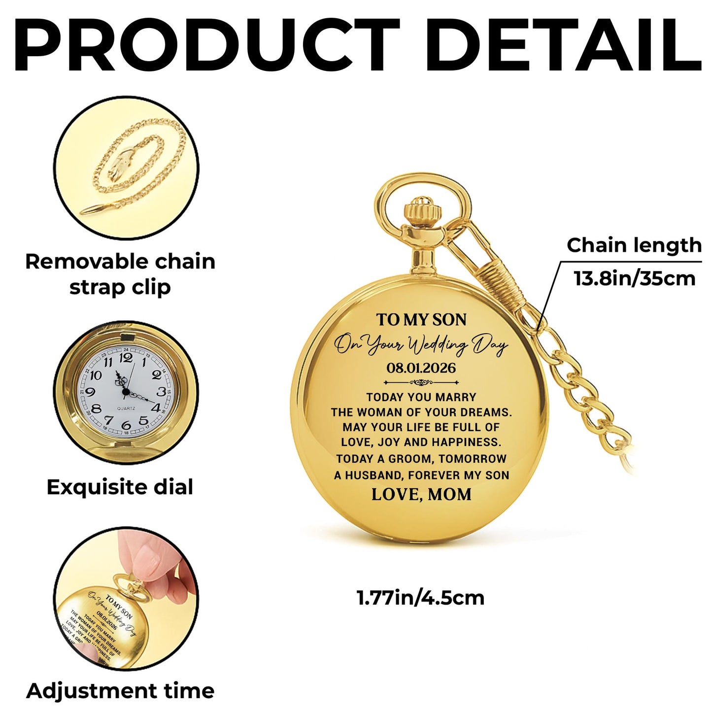 To My Son On Your Wedding Day Gold Pocket Watch Gift - Personalized Custom Pocket Watch - SON152_GWATCH